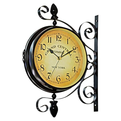 Vintage Double Sided Wall Clock Industrial Wall Clock for Outdoor Decorative Wall Art Antique Decor Wall Office Silent 360 Degree Rotate