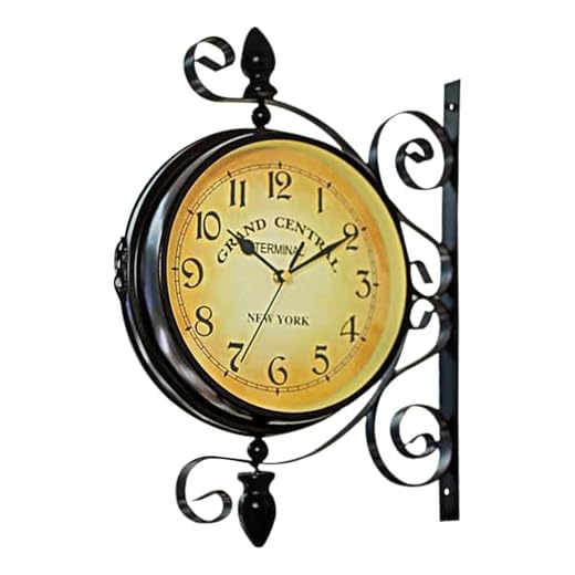 Vintage Double Sided Wall Clock Industrial Wall Clock for Outdoor Decorative Wall Art Antique Decor Wall Office Silent 360 Degree Rotate
