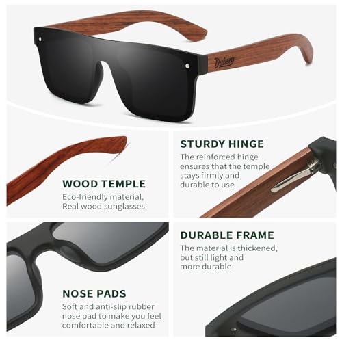 DUBERY Trendy Rimless Wood Sunglasses Polarized Flat Top Sun Glasses with Wooden Temple D2194