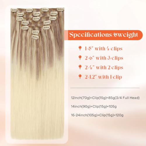 Image of Sunny Hair Clip in Hair Extensions Real Human Hair Ombre Blonde Highlights | Clip on Remy Hair Extensions for Women 20inch, Easy at Home Application for Daily Use and Special Occasions 120g