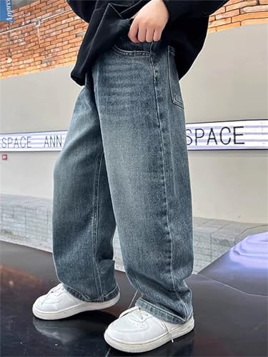 Boys Baggy Jeans for Kids Wide Leg Cargo Jeans, Loose Fit Wide Leg Elastic Waist Loose Elastic Waist Denim Pants Pockets3