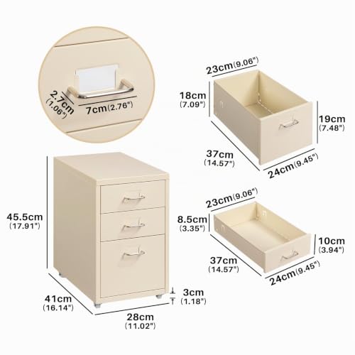 Dossier de fichiers sous le bureau optimisé avec caisson HollyHOME crème - 4