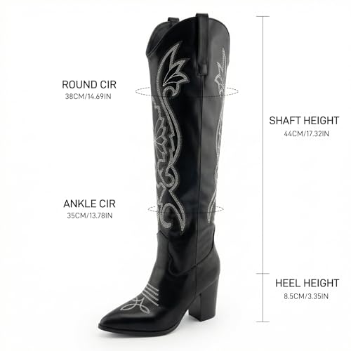 Image of WIRALOMI Cowboy Boots for Women Knee High Western Chunky Heel
