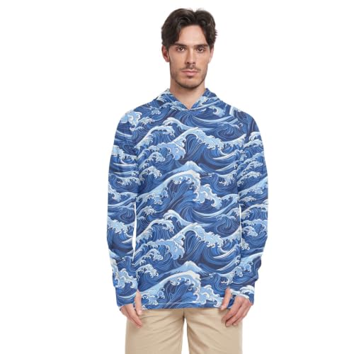 Sweat à capuche de protection solaire homme UPF 50+ bleu vague pour la plage et le surf