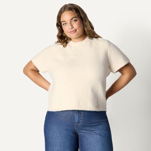 Image of Amazon Essentials Women's Relaxed-Fit Faux Mohair Short Sleeve Sweater Top