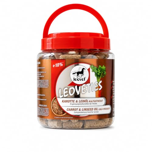 Leovet Leoveties Zanahoria & Aceite de Linaza prensado en frío | 1,1 kg | Suplemento alimenticio para Caballos | Snacks para Entrenamiento o recompensa | Sin Aromas Artificiales | Conforme a ADMR