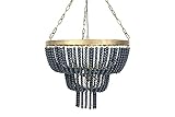 Creative Co-Op EC0353 Iron Pendant Light with Blue Wood Beads Chandelier