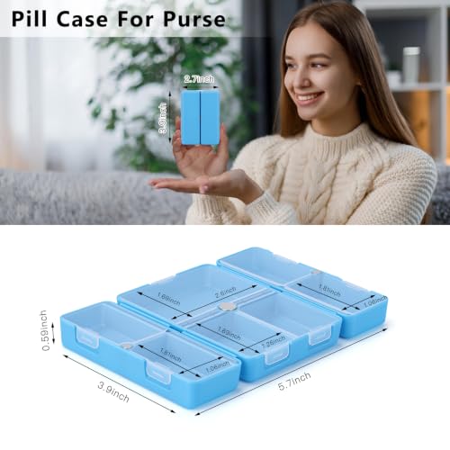 Image of FYY Travel Pill Organizer, 7 Compartments Pill Box Medicine Case - Blue