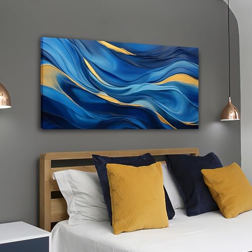 Décor de chambre à coucher moderne grand format marbre bleu marine et or