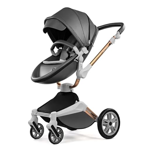 Hot Mom Carreolas de Bebé: 360° Función Giratoria, Silla de Paseo Chasis de Aluminio Cuero de PU 2024 (Gris Oscuro)