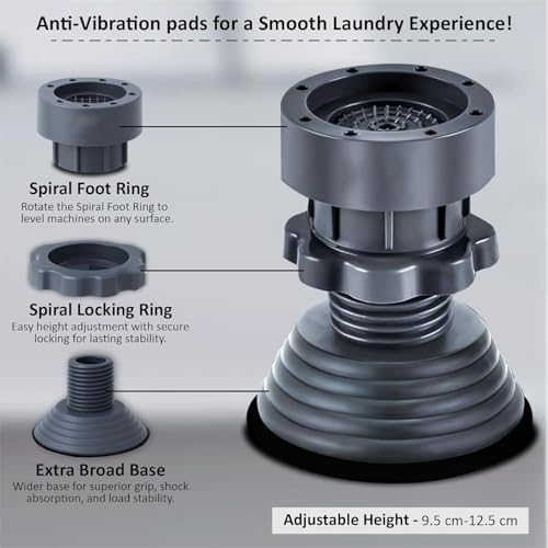 Image of 4 PCS Anti Vibration Pads for Washing Machine | Heavy Duty Anti Slip Rubber Feet Stand for Washer, Refrigerator & Furniture | Noise Reduction, Floor Protection & Height Increase (darkgreyad)