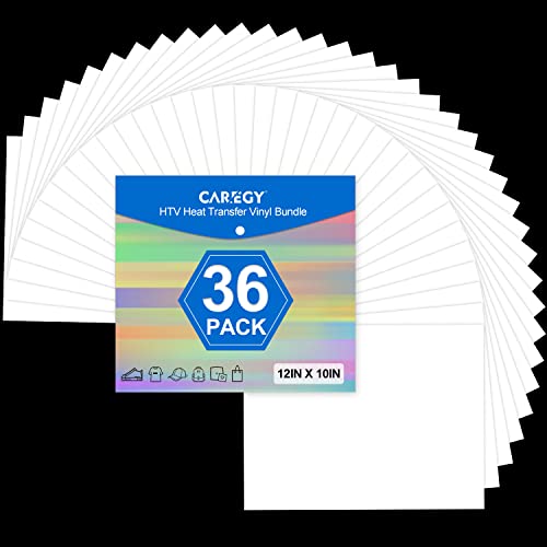 White Heat Transfer Vinyl for T- Shirts- 36 Sheets, 12