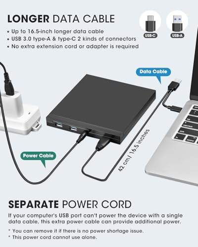 Image of ROOFULL External CD DVD Drive with SD Card Reader & USB 3.0 Ports Hub & Carrying Case, USB-C CD DVD ROM /RW Disk Player Burner Writer for Laptop Mac PC Windows 11 /10 MacBook iMac Desktop Computer