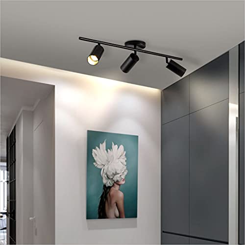 Image of KCO Lighting Modern Matte Black Track Lighting 3-Lights Kitchen Track Lighting Fixtures Ceiling Indoor Flush Mount Ceiling Spotlights Dimmable LED Ceiling Spot Light (3-Light)
