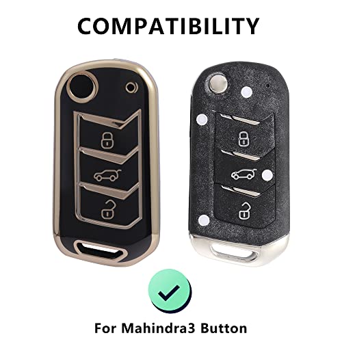 Image of keyzone TPU Key Cover combo compatible for Mahindra Thar, Bolero, Scorpio, XUV700, XUV400, XUV300, TUV300, Marazzo 3 button flip key (Clear TPU + Gold TPU)