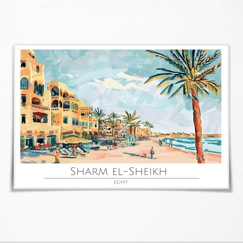 Trendy Travel Posters Sharm El Sheikh Egypt Travel Wall art Around World City Landscape Wall Decor Vintage Travel Canvas Prints for Office Apartment and Classroom 12x8inch Unframed