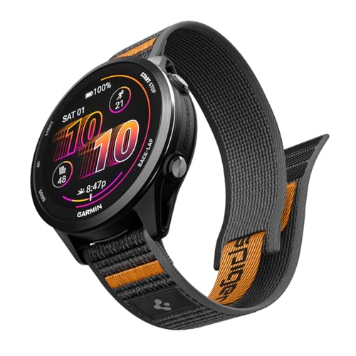 Spigen Athlex Air 2 Armband für Garmin Watch 22mm Quick Release Kompatibel mit Garmin Forerunner 255/265/570 Vivoactive 4 Venu 4/3/2 45mm Stoffarmband - Aktives Schwarzorange