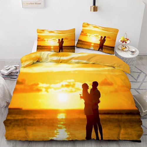 Housse de couette 160x200 coucher de soleil parure microfibre douce