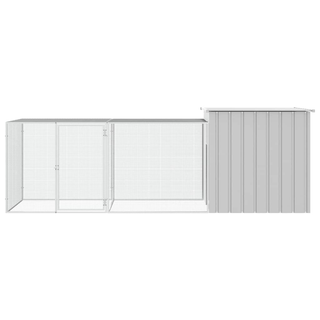 Hühnerkäfig Grau aus verzinktem Stahl 300x91x100 cm mit Erweiterungskäfig sicherer Kleintierkäfig für Hühner, Enten, Kaninchen, Nagerheim, Outdoor Auslauf, Stall und Freilauf