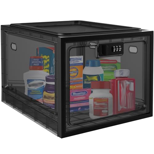 Medicine Lock Box for Safe Medication 10L Lockable Storage Box for Fridge/Snacks Food Phone Lock Boxes with Combination Code for Home/Dorms/Office Storage (1 Black)