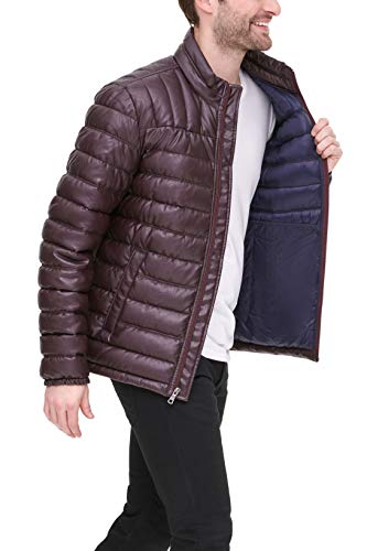 Tommy Hilfiger Men's Water Resistant Ultra Loft Down Alternative Puffer Jacket, Burgundy Faux Leather, Large #TOP4