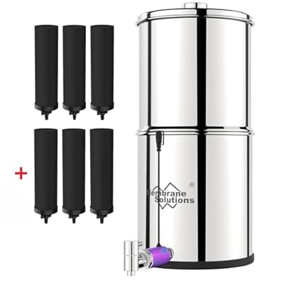 Membrane Solutions UV Countertop Gravity Water Filtration System with Extra 3-Pack Replacement Filter Elements (U3 New)