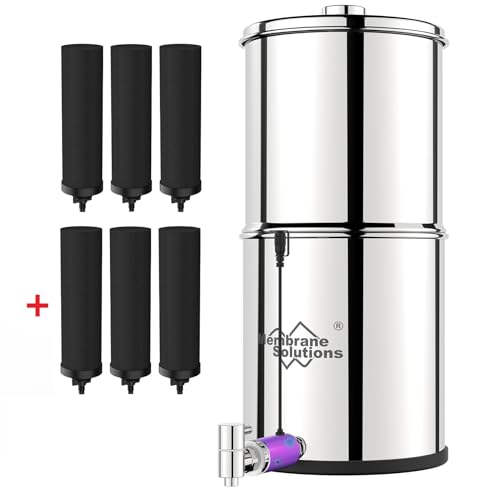 Membrane Solutions UV Countertop Gravity Water Filtration System with Extra 3-Pack Replacement Filter Elements (U3 New)