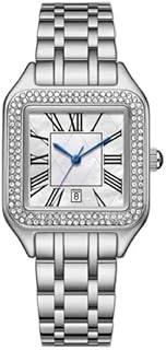 Women's Square Metal Stainless Steel Bracelet Watch with Silver Studs