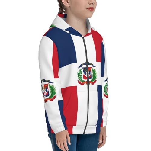 Dominican Republic Print Girls Athletic Zip Up Hoodies,Sweatshirts with Pockets Long Sleeve Hooded Jackets, for 7-18 Y3