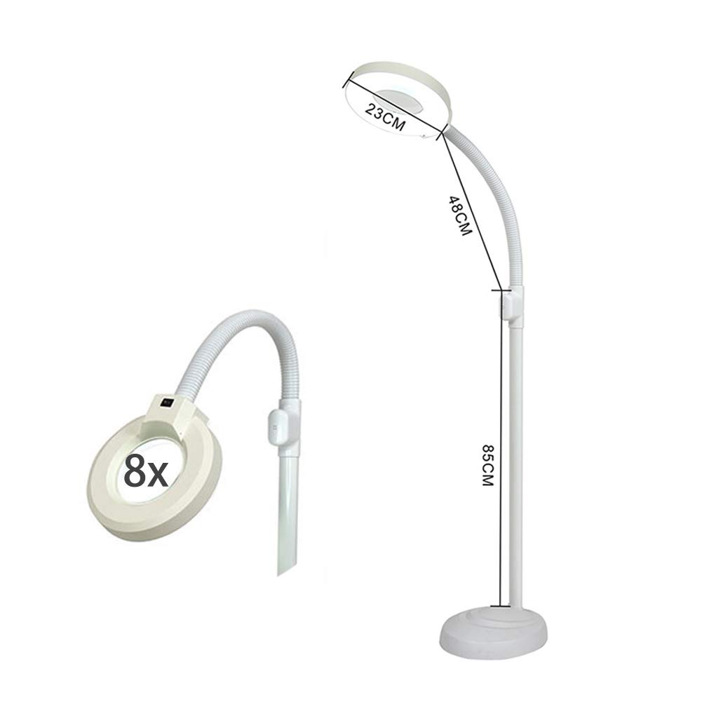Lupa De Pie con Aumento De 8X, Brazo Giratorio Ajustable, Luz Fría Led, Lámpara Sin Sombras para Lectura, Cuidado De La Piel, Belleza, Manicura, Tatuajes, Salón De SPA Y Sala De Estar.