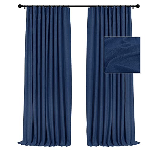 Image of INOVADAY 100% Blackout Curtains for Bedroom, Navy Blue Black Out Curtains 72 Inch Long, Clip Rings Linen Blackout Drapes, Thermal Insulated Room Darkening for Living Room, 2 Panels - W50xL72