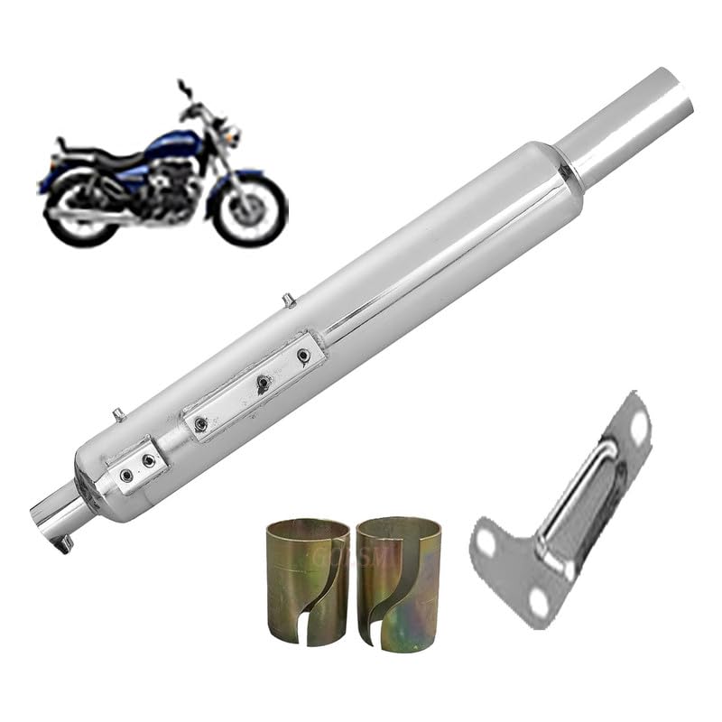 Bike Bullet Silencer Exhaust Customized Long Bottle Free Flow Punjab Dholki Chrome Exhaust with Clamp & Bush for BS3 & BS4 RE Thunder Bird 350-image-21