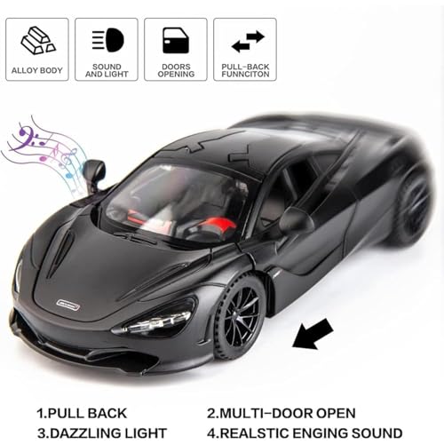Image of Exclusive Alloy Metal Pull Back Die-Cast Car Diecast Metal Pullback Toy Car with Openable 6 Doors,Light Music Boys Gifts Toys (McLaren 720S 1:32 Scale)