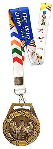 Image of Be Win 3D Designed 3 inch Inches Dia Arm Wrestling Gold, Silver & Brown Medal with Multi Color Tag for Arm Wrestling Events & Competitions (9 Pcs. Medals with Tag's, Gold)