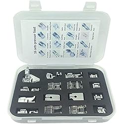 Precio De Maquina Recta Brother Youngine 16pcs Máquina de coser profesional Pies prensatelas Kit de dobladillo multifunción Repuestos Accesorios para vástago bajo, Hermano, Cantante, Janome, Viking, Toyota, Sencillez, Kenmore