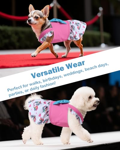 Image of CuteBone Dog Dress for Small Dogs Girl, Unicorn Summer Dresses with Bow & Ruffle Sleeve, UPF50+ Sun Protection, Cute Pet Clothes for Puppy for Birthday Wedding Party Beach ZSFX01L
