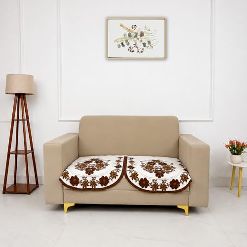 Image of Homerz Premium 'Surya Series' Sofa Cover | Stylish Sofa Protector | Net Fabric | Anti-Stain & Washable Slip Cover Exact Size Antislip (Daisy Brown, 2 Seater, Only Seat Cover)