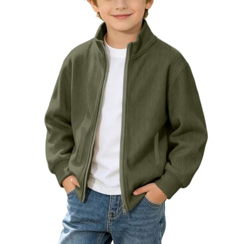 Boys Zip Up Jacket Stand Collar Textured Corduroy Knit Long Sleeve tops - image 2