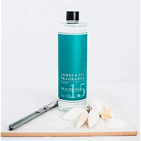 James & Co No.15 Sea Salt (Sea Salt & Driftwood) 200ml Reed Diffuser Refill Bottle with 6 Fibre Reeds Cover
