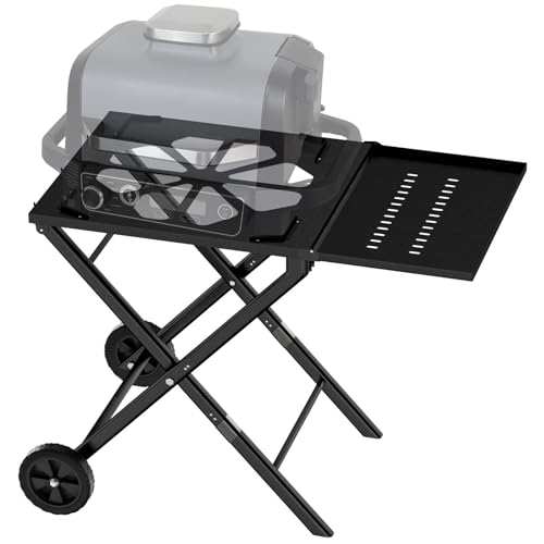 Raweao Outdoor Grill Stand for Ninja Woodfire OG701, Pizza Oven Stand for Ninja BBQ Table Foldable Outside Use, Waterproof Grill Cart for Ninja Wood Fire Pizza Oven Table(Black)