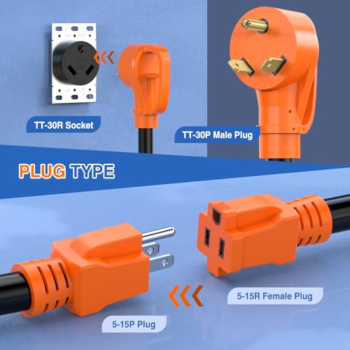 Image of Nilight 30 Amp to 15 Amp RV Y Splitter Adapter Cord 30A Male Plug to Two 15A Female 110V Household Outlet NEMA TT-30P 5-15R Pure Copper STW 10 AWG Cable for RV Camper Generator