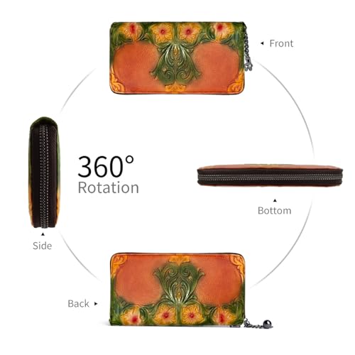 Image of Wallet Genuine Leather for Women - with RFID Blocking Card checkbook ID Slot Large Capacity Vintage style (morning glory brown)