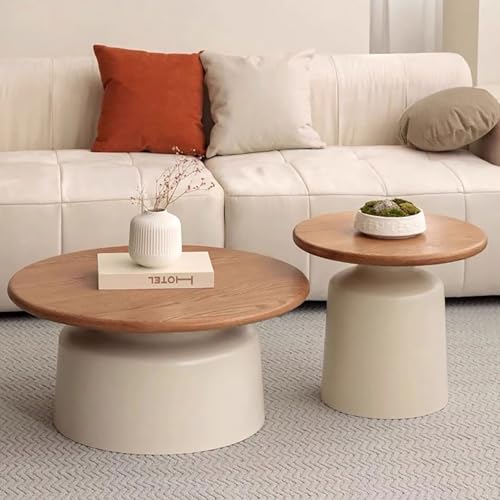 Nordivo Table Basse Salon Ronde,Combinaison De Table Basse Blanche De Style Crème,Moderne Design Table De Salon,pour Chambre, Balcon(Cream White)