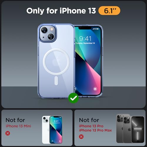 Image of Miracase Magnetic for iPhone 13 Case 6.1 inch (Compatible with MagSafe)(with 2X Screen Protectors) Military-Grade Protection, Anti-Fingerprint Translucent Matte Phone Case Cover, Clear Blue