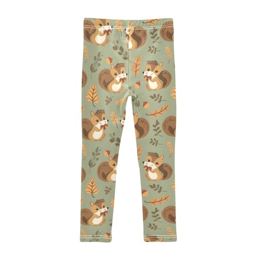 Smiling Squirrel with Acorns Girls Leggings Athletic Pants Tights Stretch Bottom2
