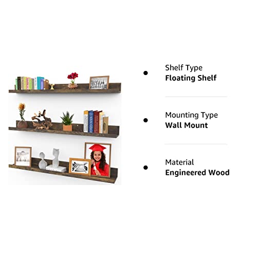 Icona Bay 36 Inch Floating Shelves For Wall, Set Of 3 In Walnut Brown, Modern Rustic Style, Wall Mounted Display Shelves, Picture Ledges #TOP7