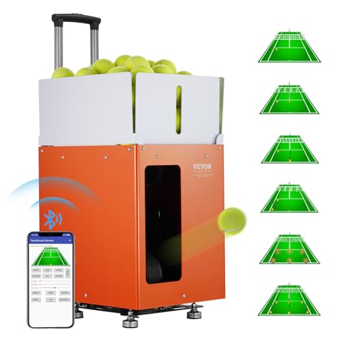 VEVOR Tennis Ball Machine, Automatic Portable Tennis Ball Launcher, 100 Balls Tennis Training Practice Thrower, 5 Motors Multi-Mode Drills, 2+ Hours Play, Rechargeable Battery, App Remote Control