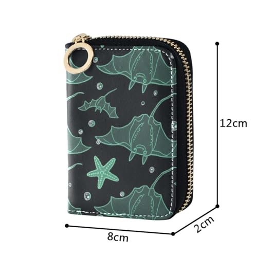Childish Animal Manta Ray Fish Black Green leather card case wallet women With 9 cards slot RFID Blocking credit card holder with zipper4