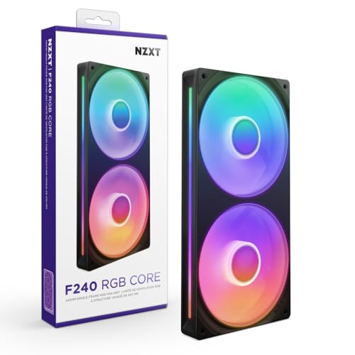 NZXT F240 RGB Core   Unidad de 240 mm con 2 ventiladores RGB de 120 mm   Control de velocidad e iluminación   Alta presión estática y flujo de aire   8 LED aRGB por ventilador   Negro
