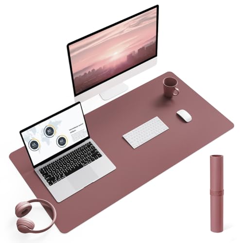 Image of YSAGi Non-Slip Leather Desk Pad L Size, Waterproof Laptop Computer Desk Keyboard Mat, Table Protector Blotter Mat, Large Mouse Pad for Office /Work /Home /Decor(Dark Pink, 35.4 inch x 17 inch)